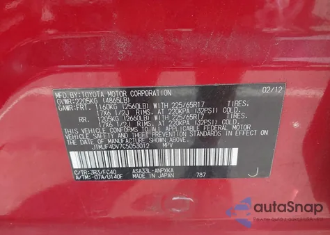 2012 Toyota Rav4 z USA, uszkodzony, nr VIN JTMJF4DV7C5053012